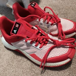 adidas Lego Red and White Knit Lace-Up Sneakers